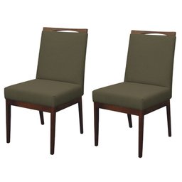 Kit 2 Cadeiras para Sala de Jantar Madeira Maciça Linho Carol Amo Móveis:Marrom Escuro - 1