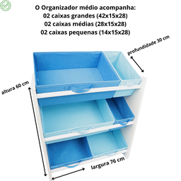 Organizador de Brinquedos Infantil Médio Azul Royal e Azul Bebê - 5