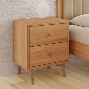 Mesa de Cabeceira Monza 100% Mdf Tuboarte 2 Gavetas e Pés Estilo Retrô