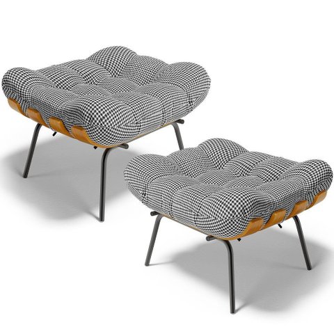 Kit 02 Puffs Decorativos Costela L02 Pied Poule - Lyam Decor