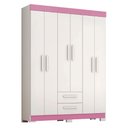 Ver imagem 1 de Guarda Roupas Casal Juvenil 6 Portas 2 Gavetas Líbano Branco / Rosa Notável