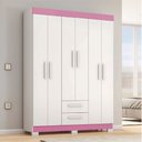 Ver imagem 3 de Guarda Roupas Casal Juvenil 6 Portas 2 Gavetas Líbano Branco / Rosa Notável