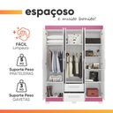 Ver imagem 6 de Guarda Roupas Casal Juvenil 6 Portas 2 Gavetas Líbano Branco / Rosa Notável
