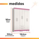 Ver imagem 4 de Guarda Roupas Casal Juvenil 6 Portas 2 Gavetas Líbano Branco / Rosa Notável