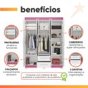 Ver imagem 5 de Guarda Roupas Casal Juvenil 6 Portas 2 Gavetas Líbano Branco / Rosa Notável