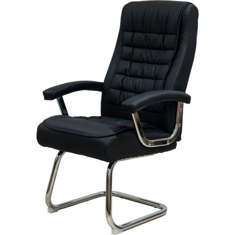 Cadeira Escritório Fixa Presidente Spring Oslo Domann Design Assento PU Preto Base Metal