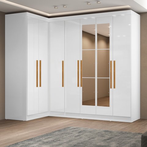Modulo 2 Canto com Puxador MDF e Espelho Paris Branco