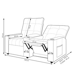 Poltrona do Papai Reclinável Cinema 2 Lugares Manual Baú Usb Haifa F05 Veludo Bege - Lyam Decor - 5