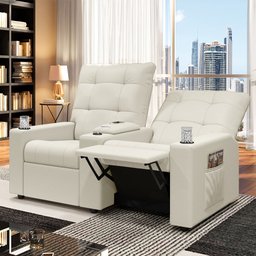 Poltrona do Papai Reclinável Cinema 2 Lugares Manual Baú Usb Haifa F05 Veludo Bege - Lyam Decor - 2