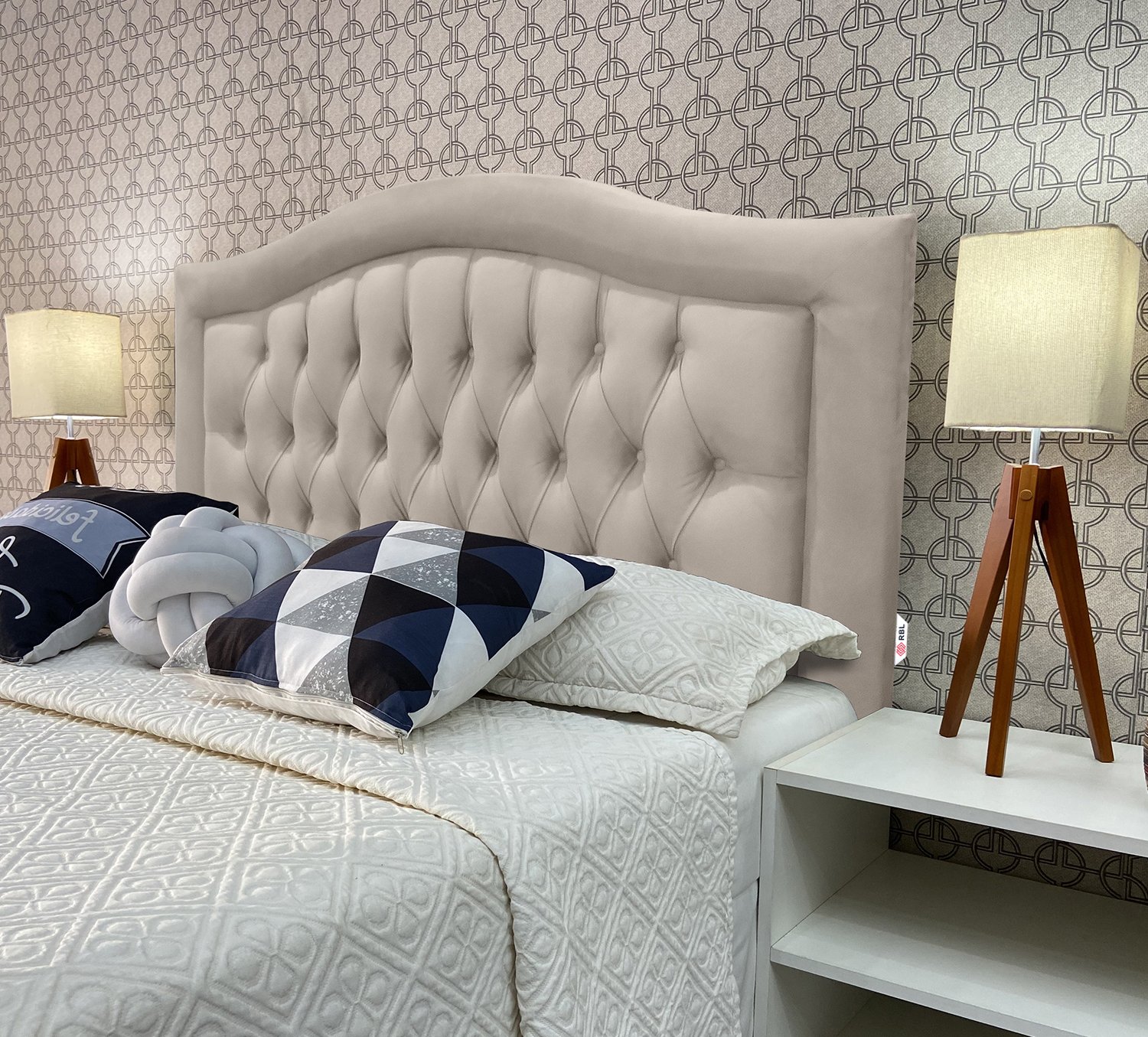 Cabeceira Casal 140 Cama Box Sophia Provençal Bege Suede Painel Rbl - 1