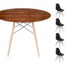 Conjunto Mesa Eames Eiffel Dsw Redonda Pau Ferro 120cm + 4 Cadeiras Eames Dsw - Preta Mgsaarinen - 1