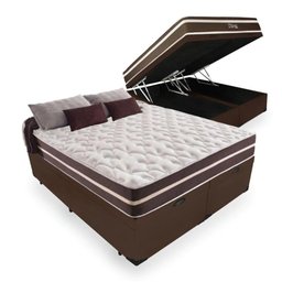 Cama Box Baú Queen 158 Tecido Sintético Marrom com Colchão Little Angel - Bello Box - Mola Superlast - 1
