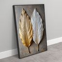 Ver imagem 2 de Quadro Decorativo Folhas Abstratas 3d Dourado Branco Sala Quarto Casa Escritório