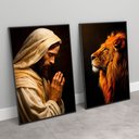 Ver imagem 5 de 2 Quadros Decorativos Jesus e o Leão da Tribo de Judá Sala Quarto Casa Escritório