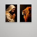 Ver imagem 4 de 2 Quadros Decorativos Jesus e o Leão da Tribo de Judá Sala Quarto Casa Escritório
