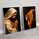 Ver imagem 3 de 2 Quadros Decorativos Jesus e o Leão da Tribo de Judá Sala Quarto Casa Escritório