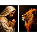 Ver imagem 2 de 2 Quadros Decorativos Jesus e o Leão da Tribo de Judá Sala Quarto Casa Escritório