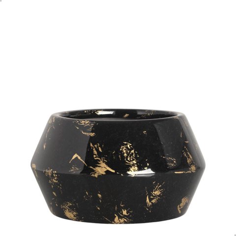 Vaso de Cerâmica Cachepot Solievo Preto e Dourado 20x35,5 Cm