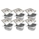 Ver imagem 2 de CONJ 12 CUBAS Gastronômicas Em INOX GN 1/6x65 mm 1 Litro + 12 TAMPAS 1/6 Em INOX Com ABERTURA Para C