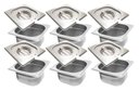 Ver imagem 2 de CONJ 12 CUBAS Gastronômicas Em INOX GN 1/6x65 mm 1 Litro + 12 TAMPAS 1/6 Em INOX Com ABERTURA Para C