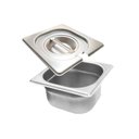 Ver imagem 1 de CONJ 12 CUBAS Gastronômicas Em INOX GN 1/6x65 mm 1 Litro + 12 TAMPAS 1/6 Em INOX Com ABERTURA Para C