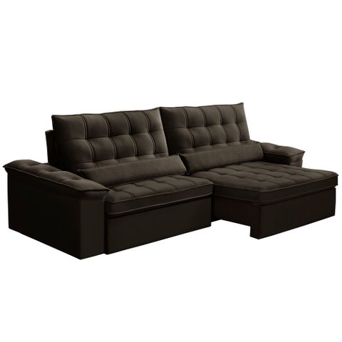 Sofá Retrátil Reclinável para Sala 4 Lugares 290cm Maresi F04 Veludo Marrom Escuro - Lyam Decor