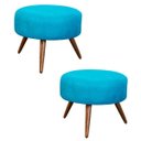 Ver imagem 1 de Kit 2 Puffs Banqueta Redondo Classic Suede Azul Turquesa - Sa Móveis