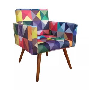 Poltrona Decorativa Pés Palito Nina Suede Triângulo Colorido - SA Móveis