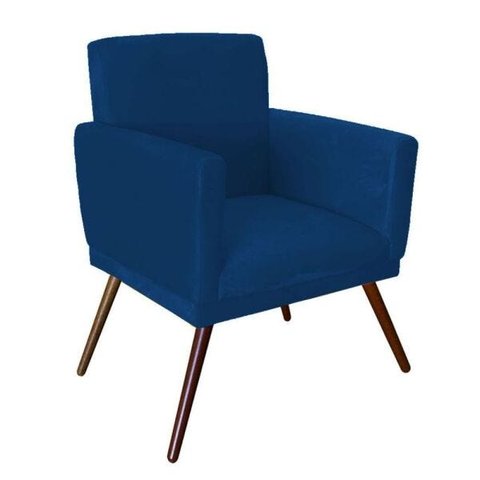 Poltronas Nina Com Rodapé e Pés Em Madeira Suede Azul Marinho - SA Móveis