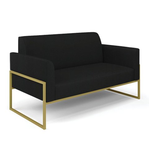 Sofá Namoradeira Base Industrial Alta Dourado Marisa Linho Preto A79 D03 - D\'rossi