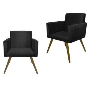 Kit 2 Poltronas Decorativas Pés Palito Nina Suede Preto - Sa Móveis