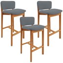 Ver imagem 1 de Kit 03 Banquetas Alta para Cozinha Sala de Jantar Bar Dara L02 Suede Cinza - Lyam Decor