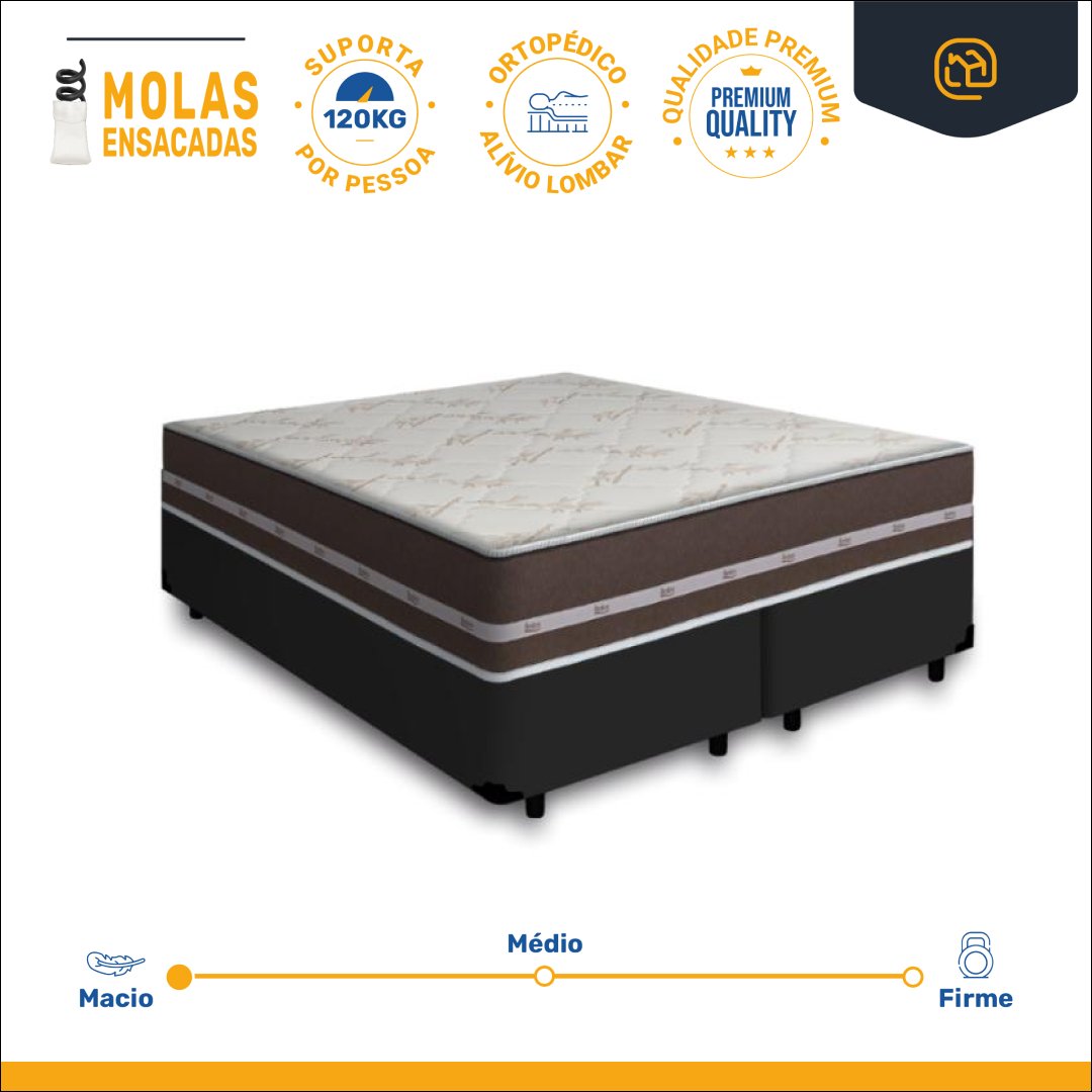 Cama Box Super King Preta + Colchão de Molas Anjos Classic Superlastic 193x203x61cm - 2