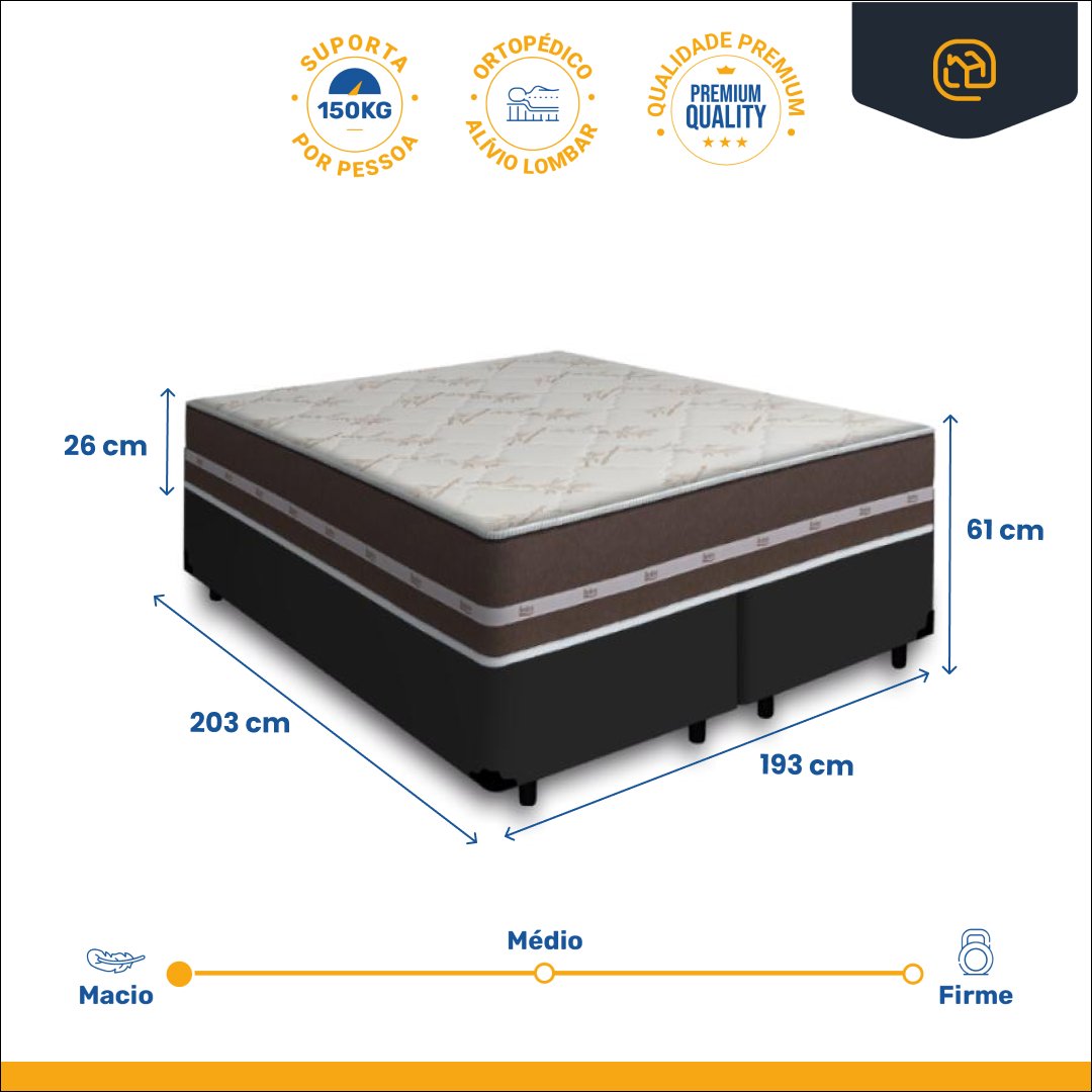 Cama Box Super King Preta + Colchão de Molas Anjos Classic Superlastic 193x203x61cm - 3