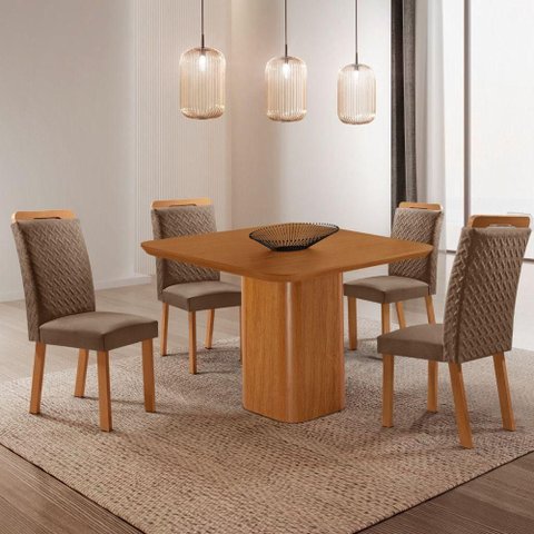 Mesa de Jantar Eloise 4 Lugares Quadrada MDF Laminado 90cm Capuccino-Naturalle Moderna