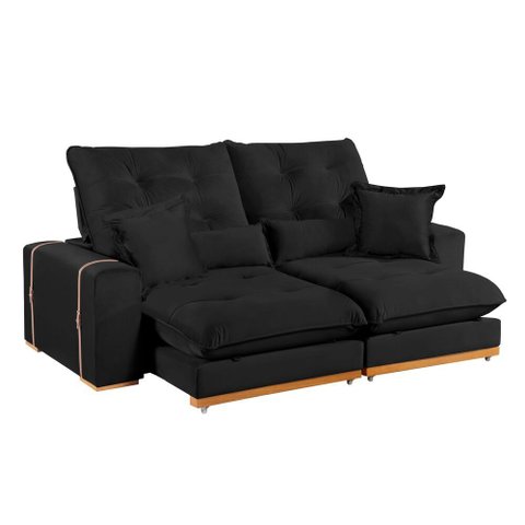 Sofa Retratil e Reclinavel Milano 250cm Kc Rei de Casa Veludo Preto