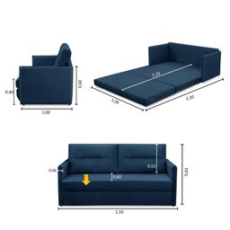 Sofá Cama 2 Lugares 1,50m Luisa Suede Adonai Estofados - 2