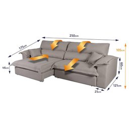 Sofá Retrátil Reclinável 2,50m Nivus Marrom c/ Molas Ensacadas - King House - 3