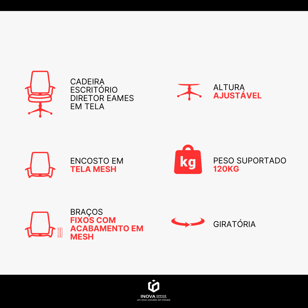 Cadeira Escritório Diretor Eames em Tela - Preta:2 Cadeiras - 2