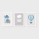 Ver imagem 1 de Kit Três Quadros Sonhe Alto, Balão e Elefante Azul e Cinza