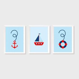 Kit Três Quadros Marinheiro - Barco, Boia e Âncora - 1