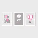 Ver imagem 1 de Kit Três Quadros Sonhe Alto, Balão e Elefante Rosa e Cinza