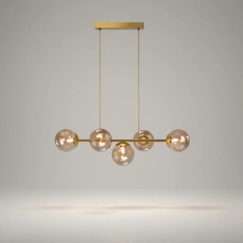 Pendente Jabuticaba 90cm 5 Globos de Vidro Mesa Sala de Jantar