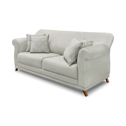 Sofá Decorativo 220cm 3 Lugares com 4 Almofadas Armstrong Veludo Prata - Gran Belo