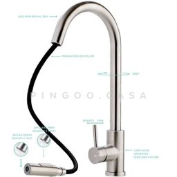 Torneira para cozinha gourmet Misturador Monocomando em Aço Inox Escovado Iriri Pingoo.casa - - 4
