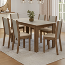 Ver imagem 1 de Conjunto Sala de Jantar Lucena Mesa Tampo de Madeira 6 Cadeiras Rustic/Crema/Sintético Bege Madesa