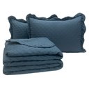 Ver imagem 1 de Kit Cobre Leito Colcha Perone Queen Dupla Face Toque de Pluma Micro Percal 300 Fios 3 Peças - Azul M