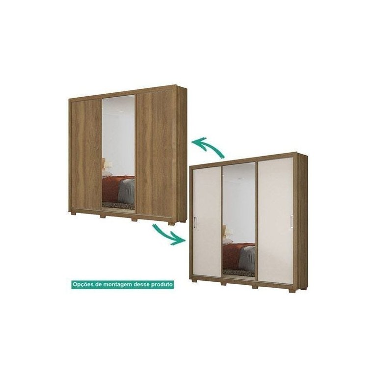 GUARDA ROUPA 3 PORTAS RESIDENCE AMENDOLA/OFF WHITE - DEMÓBILE