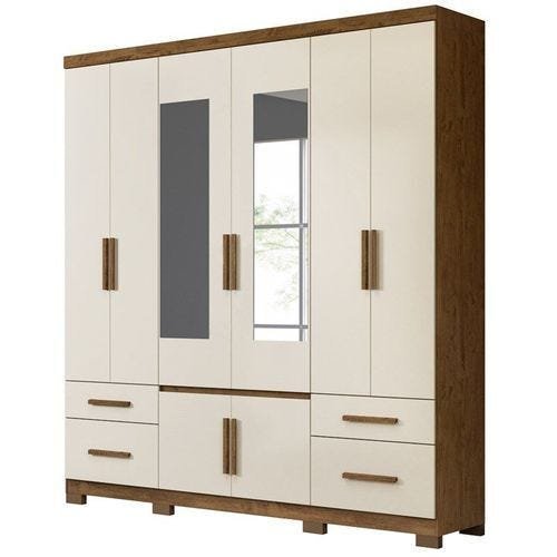 Guarda Roupa Porto Plus 201cm 8 Portas Castanho Wood Off White com Espelho Moval - 2