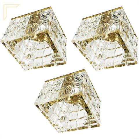 3 Spot Embutir Cristal K9 Base Espelhada Quadrado Corredor Bet08